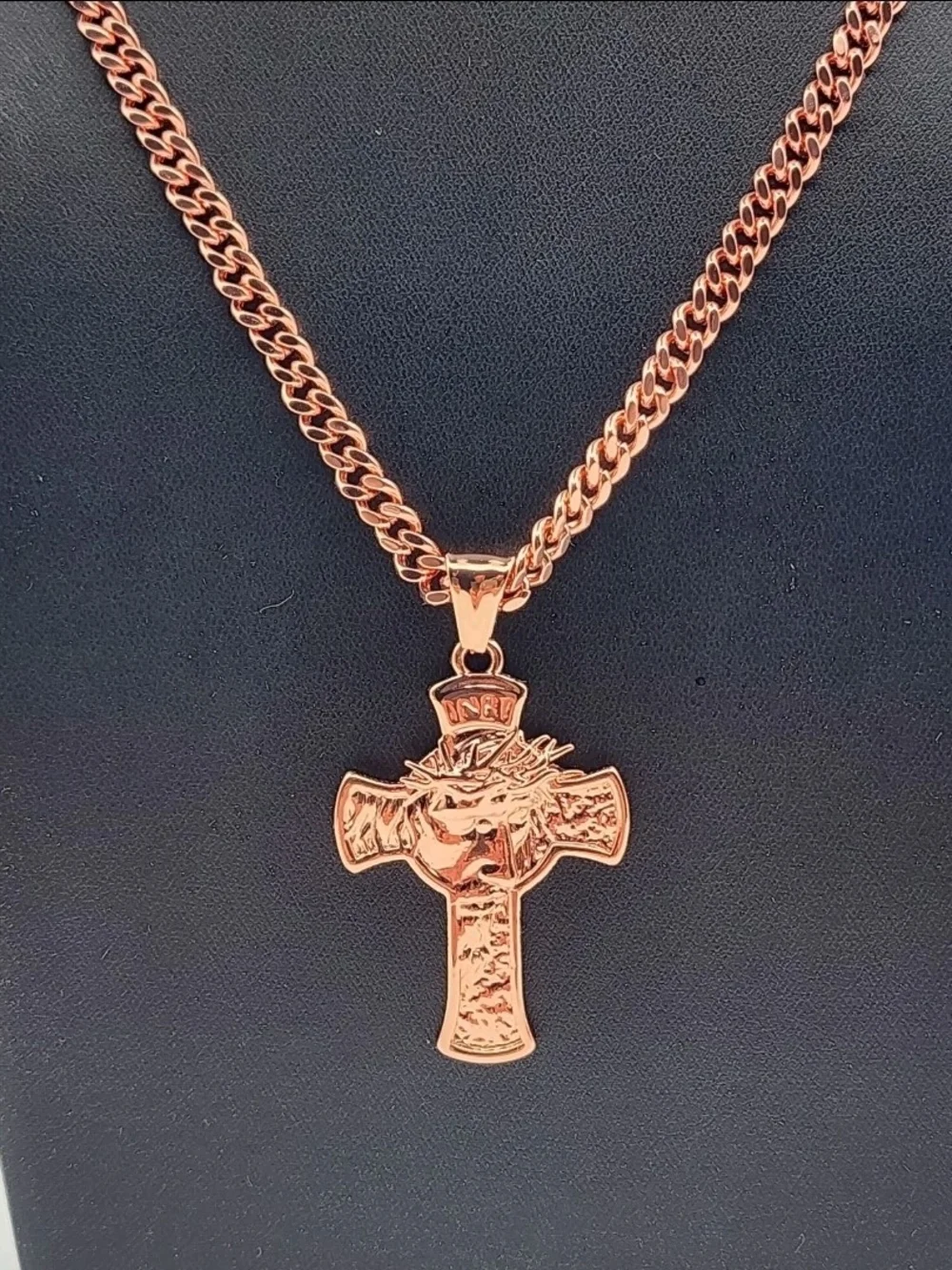 Genuine JalaStudios Pure Copper Jesus Cross Necklace Cuban Chain 22